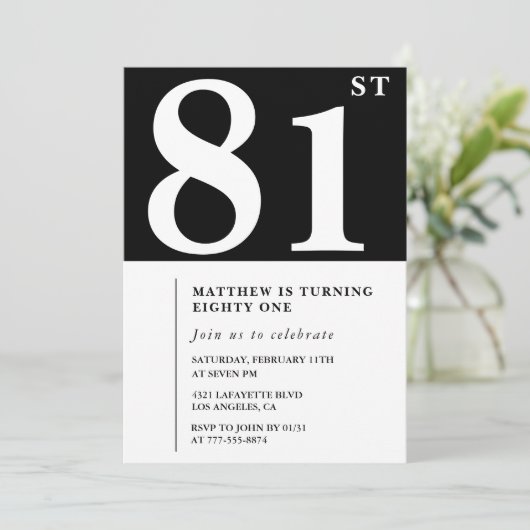 エレガント白黒81歳の誕生日の招待状 招待状 (スタンド正面)