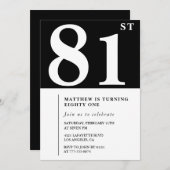 エレガント白黒81歳の誕生日の招待状 招待状 (正面/裏面)