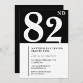 エレガント白黒82回目の誕生日の招待 招待状 (正面/裏面)
