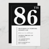 エレガント白黒86歳の誕生日の招待状 招待状 (正面/裏面)