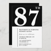 エレガント白黒87歳の誕生日の招待状 招待状 (正面/裏面)