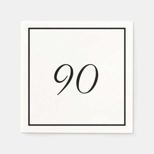 エレガント白黒90誕生日 スタンダードカクテルナプキン (正面)