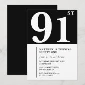 エレガント白黒91歳の誕生日の招待状 招待状 (正面/裏面)