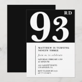 エレガント白黒93歳の誕生日の招待状 招待状 (正面/裏面)