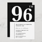 エレガント白黒96歳の誕生日の招待状 招待状 (正面/裏面)