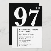 エレガント白黒97歳の誕生日の招待状 招待状 (正面/裏面)
