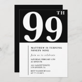 エレガント白黒99歳の誕生日の招待状 招待状 (正面/裏面)