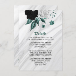 エレガント白黒&ティール（緑がかった色）花詳細 エンクロージャーカード