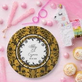 エレガント白黒&金ゴールドダマスウェディング ペーパープレート (パーティー)