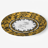 エレガント白黒&金ゴールドダマスウェディング ペーパープレート (アングル)