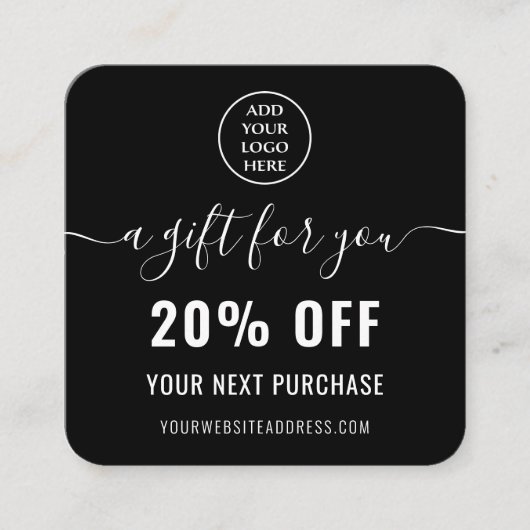 エレガント白黒QRコードロイヤリティビジネスロゴ 割引カード (正面)