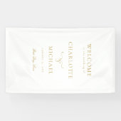 エレガント白、スクリプトフォント「ようこそ」結婚の 横断幕 (横)