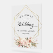 エレガント白、パステル、花、幾何学模様結婚 アクリルサイン (傾斜)