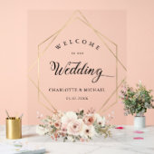 エレガント白、パステル、花、幾何学模様結婚 アクリルサイン (ウェディング)