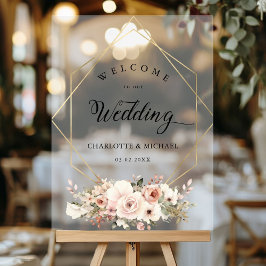 エレガント白、パステル、花、幾何学模様結婚 アクリルサイン