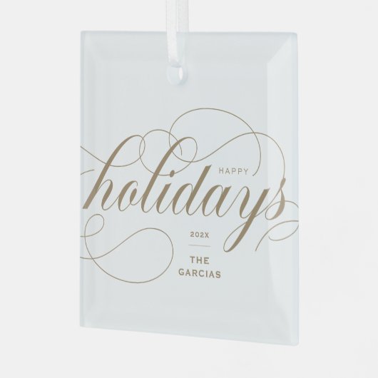 エレガント盛りフォーマル台本ハッピーホリデー ガラスオーナメント (正面左)