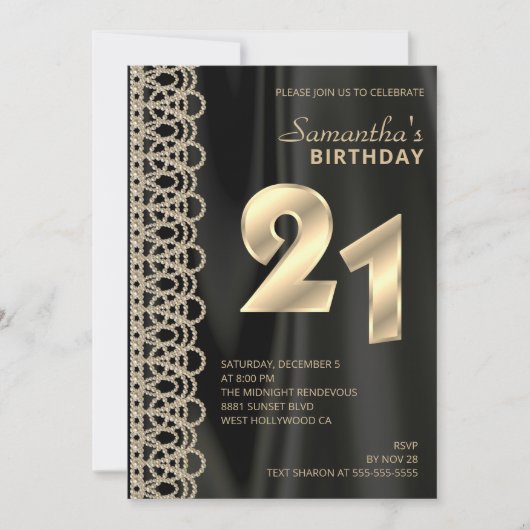 エレガント真珠とサテン誕生日招待状 招待状 (正面)