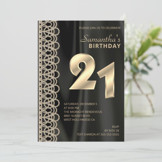 エレガント真珠とサテン誕生日招待状 招待状 (スタンド正面)