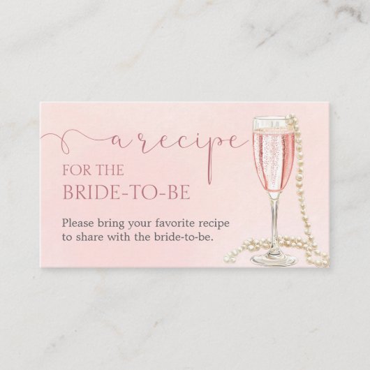 エレガント真珠とピンクのプロセッコのレシピ要求 エンクロージャーカード (正面)