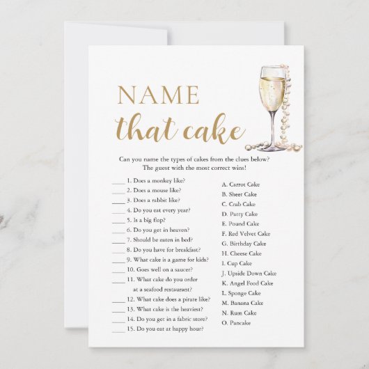 エレガント真珠とプロセッコの名前はケーキゲーム 招待状 (正面)