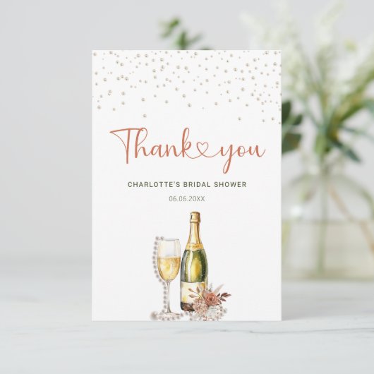エレガント真珠とプロセッコブライダルシャワー サンキューカード (スタンド正面)