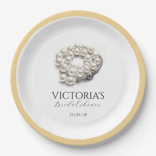 エレガント真珠とプロセッコブライダルシャワー ペーパープレート (正面)