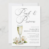 エレガント真珠とプロセッコブライダルシャワー 招待状 (正面)
