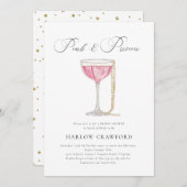 エレガント真珠とプロセッコブライダルシャワー 招待状 (正面/裏面)