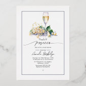 エレガント真珠とプロセッコブライダルシャワー 箔招待状 (正面)