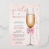 エレガント真珠とプロセッコブライダルシャワー 箔招待状 (正面)