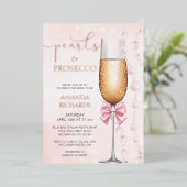 エレガント真珠とプロセッコブライダルシャワー 箔招待状 (立ち正面)