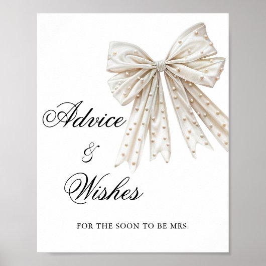 エレガント真珠の弓アドバイスとウィッシュサイン ポスター (正面)