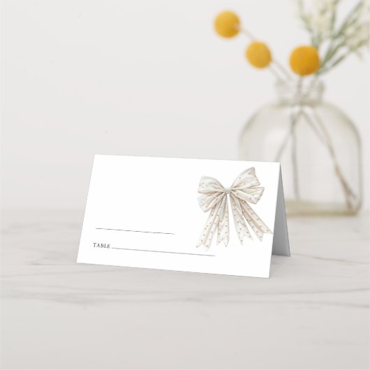 エレガント真珠の弓結婚の プレイスカード (正面)