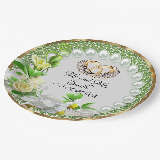 エレガント真珠の花カスタマイズ結婚可能 ペーパープレート (アングル)