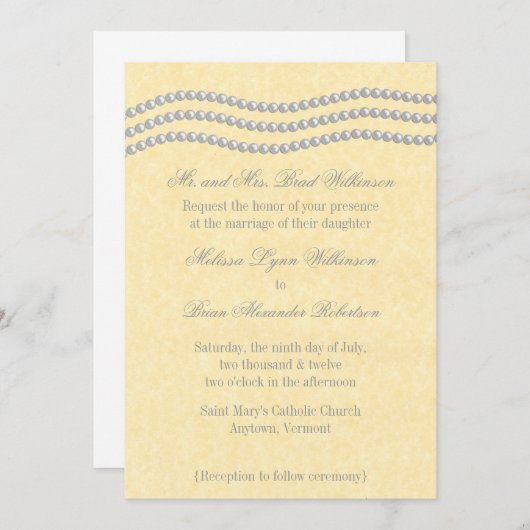 エレガント真珠結婚式招待状、アイボリー 招待状 (正面/裏面)