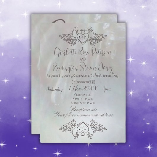 エレガント真珠薄紫/グレー結婚ズ 招待状