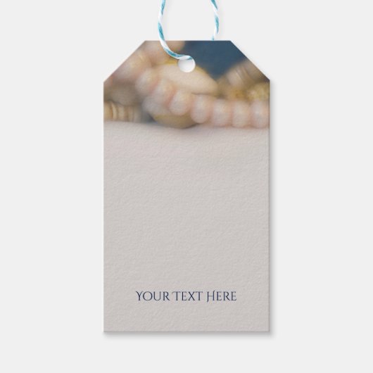 エレガント真珠&シーシェルトロピカルビーチ結婚式 ギフトタグ (正面)