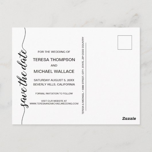 "エレガント瞬間:写真パーソナライズされたの日付を保存 ポストカード (裏面)