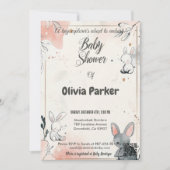 エレガント石板グレーと赤面ピンクの水色ベビー 招待状 (正面)