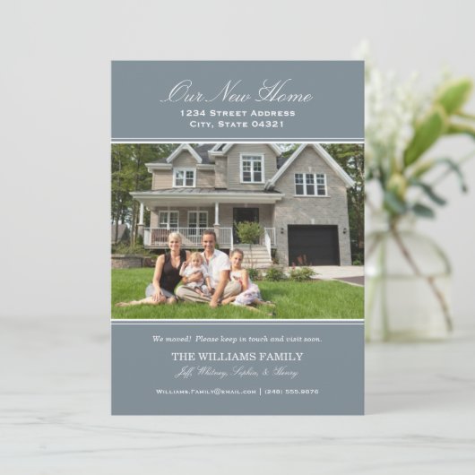 エレガント石板グレー新しいホームフォトムービング 案内状 (スタンド正面)