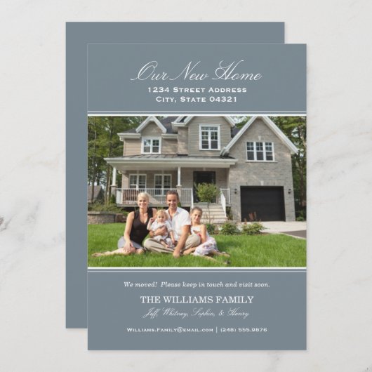 エレガント石板グレー新しいホームフォトムービング 案内状 (正面/裏面)