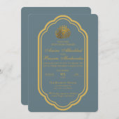 エレガント石板ブルーと金ゴールドイスラーム結婚ズ 招待状 (正面/裏面)
