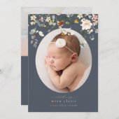 エレガント石板・ワイルドフラワーズの写真誕生の発表 招待状 (正面/裏面)