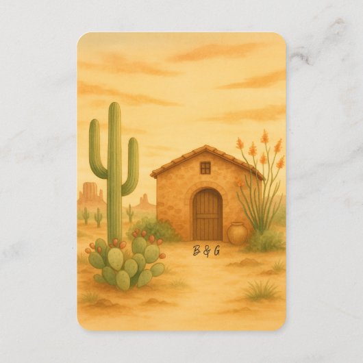 エレガント砂漠南西結婚の黄金の夕日 エンクロージャーカード (裏面)