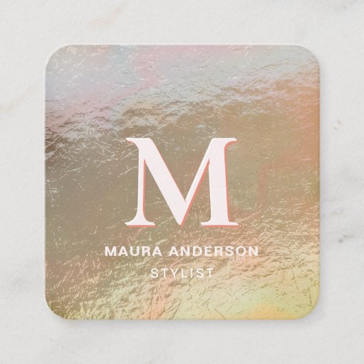 エレガント砕モダン金ゴールドフェイクピンクモノグラム スクエア名刺 (正面)