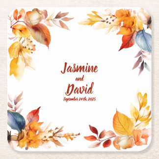 エレガント秋のフレームパーソナライズされた結婚: Coaster スクエアペーパーコースター