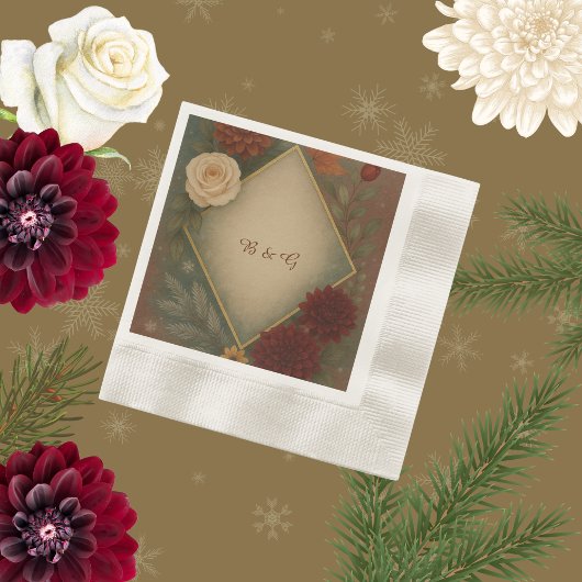 エレガント秋のフローラ結婚の 縁ありカクテルナプキン