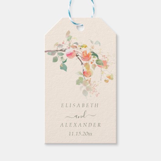 エレガント秋の水の色りんご結婚の ギフトタグ (正面)