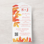 エレガント秋の水色オレンジ葉色式RSVP オールインワン招待状 (内側)