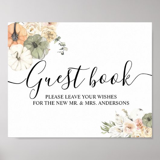 エレガント秋の結婚式ゲストブックサイン | 水彩画 ポスター (正面)